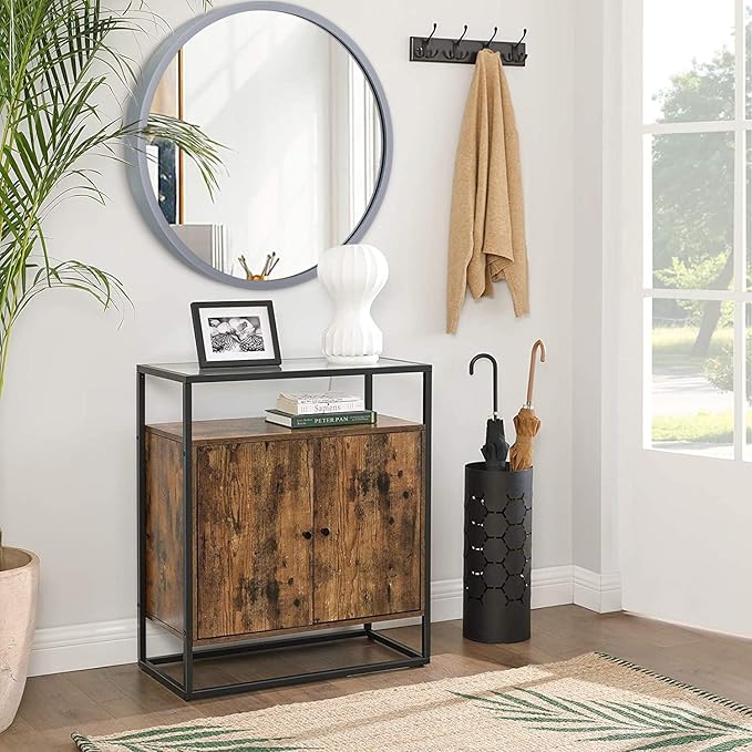 JJUUYOU Circular Wall Mirror Round Mirror Decorativ for Bathroom Circle Mirrors Small Coffee Decor Metal Framed Make up Viintage Mirrors for Farmhouse Living Room Bedroom Dorm 20 Inch