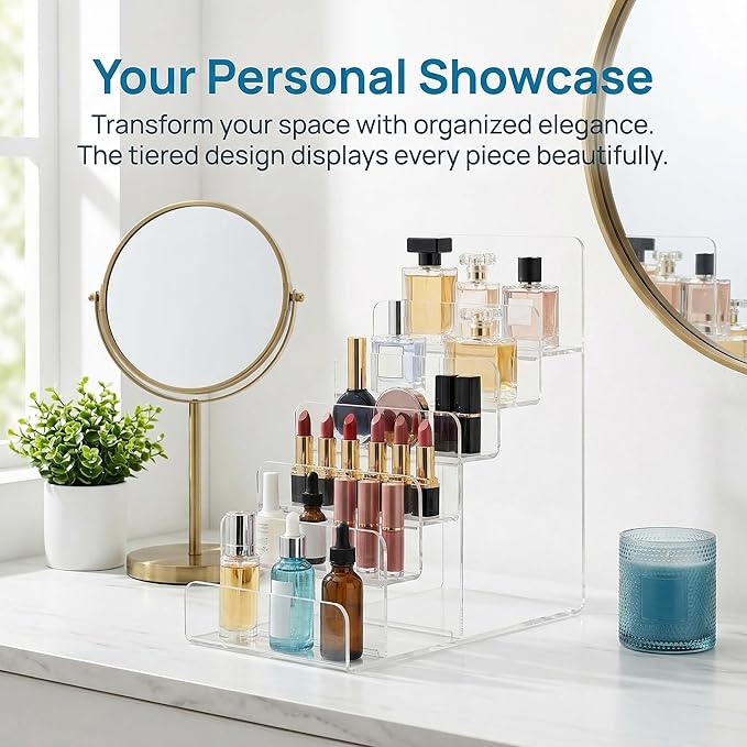 Cabilock 6-Tier Clear Acrylic Display Stand - Multi-Level Wallet Organizer for Sunglasses and Purse Display, Tiered Perfume & Cologne Stand for Men, Slim Riser for Artist Alley & Vendor Craft Show