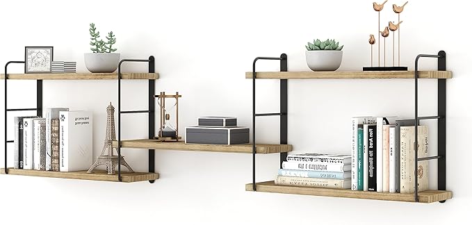MXCSE Wall Shelves, Wall Mounted Bookshelves, DIY Floating Shelves for Wall, Wood Hanging Book Shelves for Room, Bedroom, Living Room, Easy Installation (Wooden, 50W x 17H)