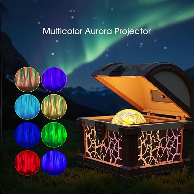 L LOHAS LED Galaxy Projector Night Light, Galaxy & Northern Lights Effect with 8 Colors, Cool Pirate Treasure Nightlight with Timer & Remote Control, for Gifts Kids Girls Boys Bedroom