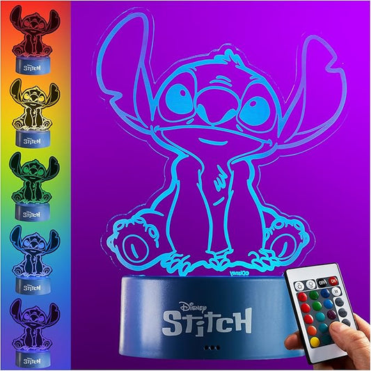 Get Trend Disney Stitch 3D Illusion Night Light for Kids, 16 Colors, 4 Lighting Modes, Dimmable, Dual Powered LED Desk Lamp with Remote Control, Bedroom Decor, Gifts for Boys, Girls (Multi Stitch)