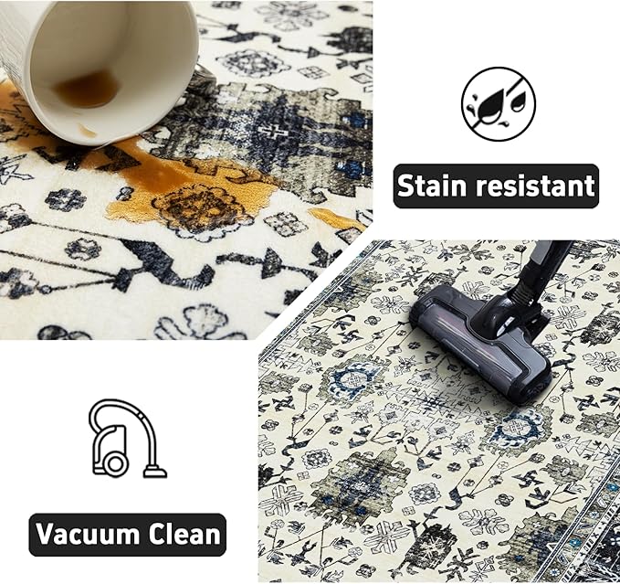 Ruaruarug Area Rug Non Slip Machine Washable Ultra Soft Living Room/Bedroom/Kitchen/Outdoor/Classroom White Gray, 8'×10'