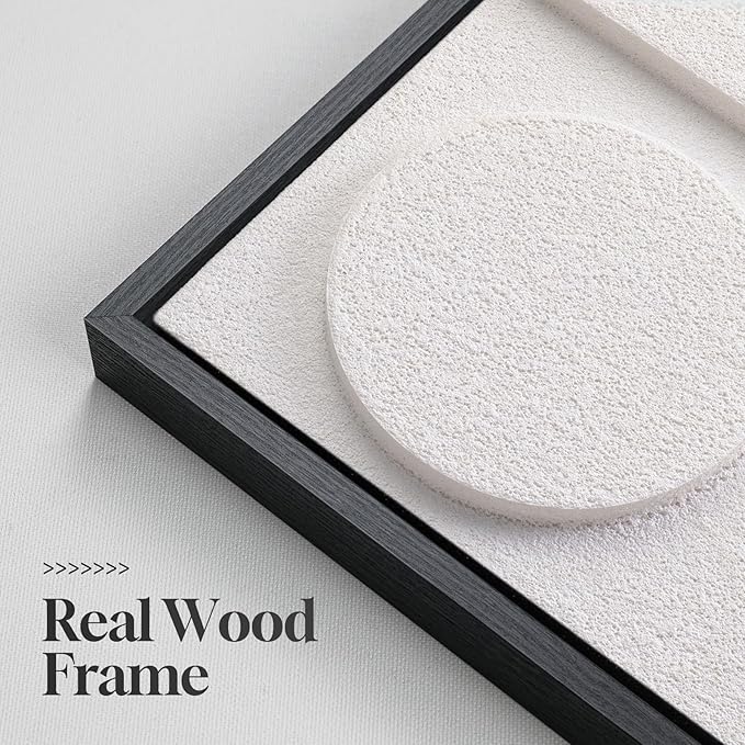 Large 3D Textured Framed White Abstract Wall Art for Living Room, Modern Geometric Sandstone Texture Paintings Artwork for Walls, White Minimalist Pictures for Bedroom Hallway Wall Decor 30x30 In