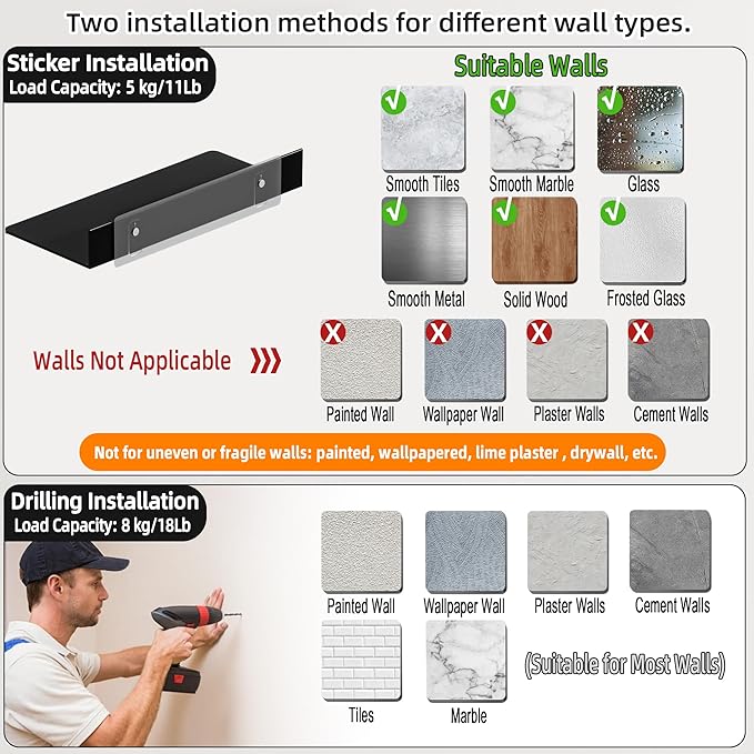 HNVNER Metal Floating Shelves Set of 2, Length 30CM, Black Wall Shelf for Bathroom, Display Shelves for Wall Decorative for Living Room, Bedroom, Hallway, Office