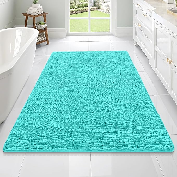 OLANLY Large Bathroom Rugs 70x46, Extra Soft Absorbent Chenille Bath Rugs, Rubber Backing Quick Dry, Machine Washable Bath Mats for Bathroom Floor, Tub and Shower, Home Decor Accessories, Teal