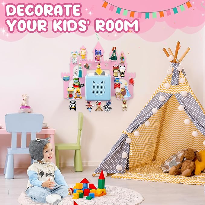 Taladad for Toniebox 2/1 Tonie Shelf Wall Mounted Set,Tonies Figures Tonies Storage,Magnetic Floating Shelves Compatible with Tonie Box Player Character for Kids Room Castle