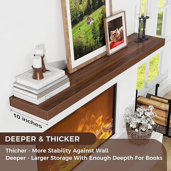 Floating Shelves for Wall 55 inch Long, Engineered Wood Large Wall Shelves with Invisible Brackets for Living Room Bedroom Bathroom Office Kitchen Decor and Storage, Walnut Finish, Set of 1