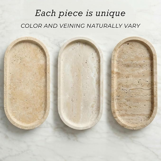 Natural Travertine Tray with Feet – Decorative Marble Tray for Bathroom, Jewelry & Makeup, Kitchen Countertop Decor, Entryway Catchall Organizer, Decorative Stone Trays 10 FDA Food Safe
