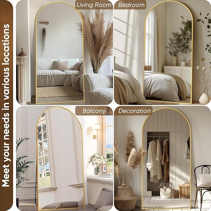 Antok Arched Full Length Mirror, 71"x32" Gold Metal Frame Floor Mirror for Bedroom Living Room, Freestanding/Wall Mount/Leaning