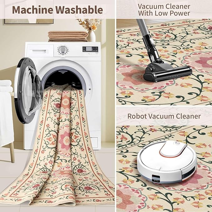 Rugxara Door Mat Floral Entryway Rug, Washable Samll 2x3 Rugs, Boho Yellow Front Door Mats, Non Slip & Low Pile Throw Accent Carpet for Indoor Entrance, Bathroom and Kitchen(Yellow 2x3ft)