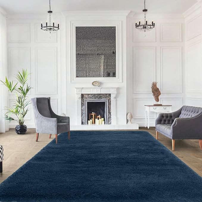 9x12 shag Rug Living Room: Large Area Rug 9 x 12 for Living Room - Navy Blue Rug for Bedroom Soft Fluffy Carpet (Navy Blue/9 by 12 Feet)