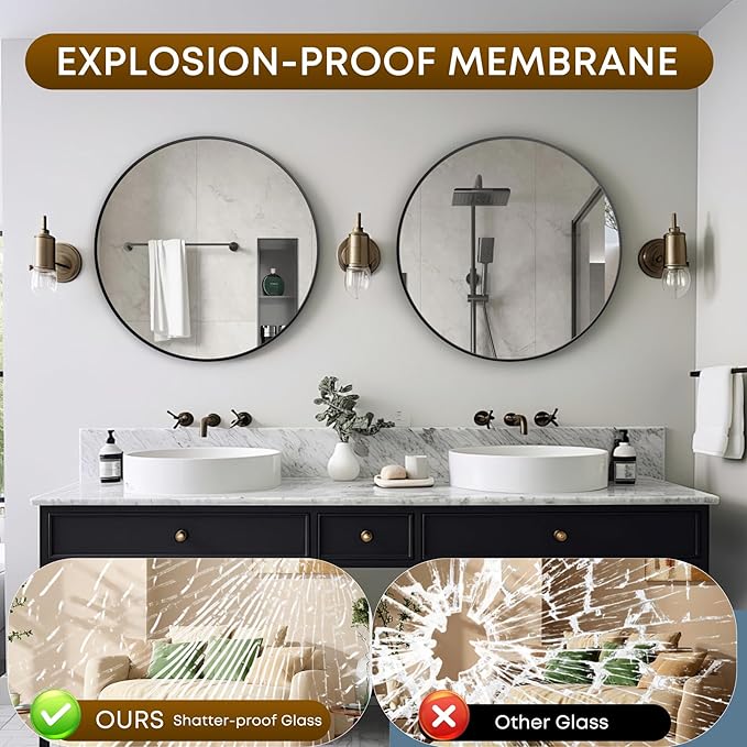 Round Mirror, Wall Mounted Circle Mirror with Brushed Metal Frame, Circular Mirrors for for Bathroom, Living Room, Vanity, Bedroom, Entryway, 30inch, Black