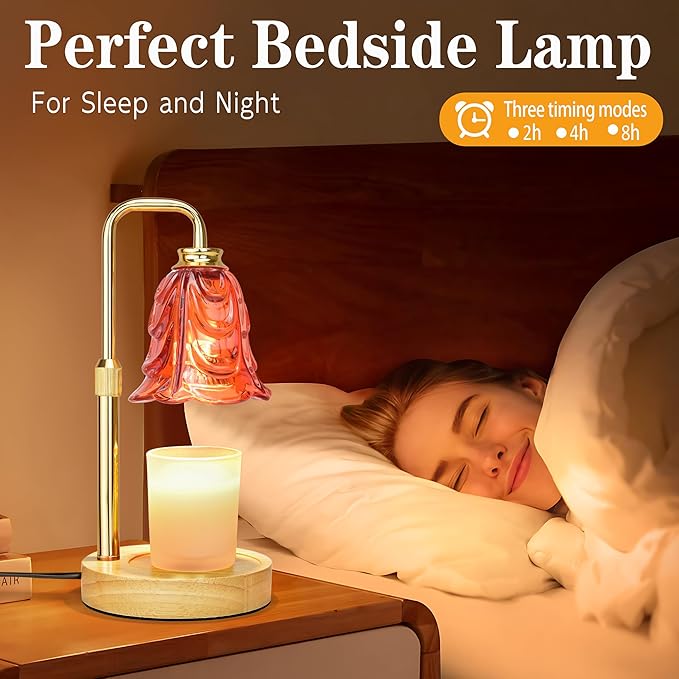 Candle Warmer Lamp with Timer Dimmer, Adjustable Height Red Tulip Candle Wax Warmer, Christmas Birthday Gift for Mom Women, House Warming Gifts for New Home Bedroom Decor,Lava Red