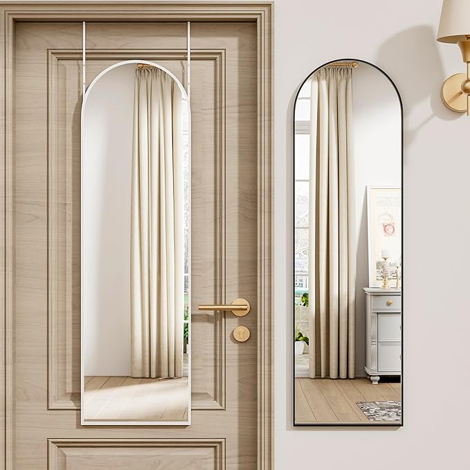 Vlush Door Mirror, Full Length Mirrors Over The Door, 14'' x 48'' Hanging/Rectangular Wall Mirror, Wall-Mounted/Hanging/Leaning, Home Decor,(White)