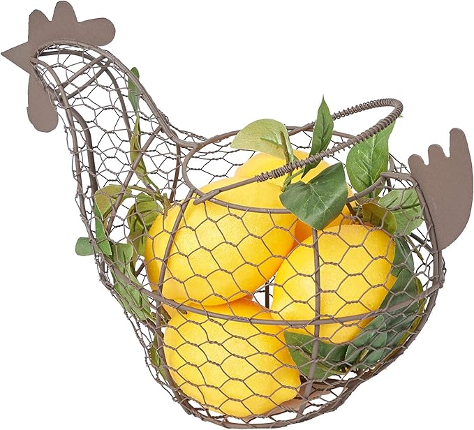Tag 11.5 inch Farmhouse Rustic Vintage Chicken Wire Egg Basket With Handle For Egg Holder Fruit And Kitchen Living Room Home Rooster Decor Decoration Collecting And Countertop Storing Eggs Brown