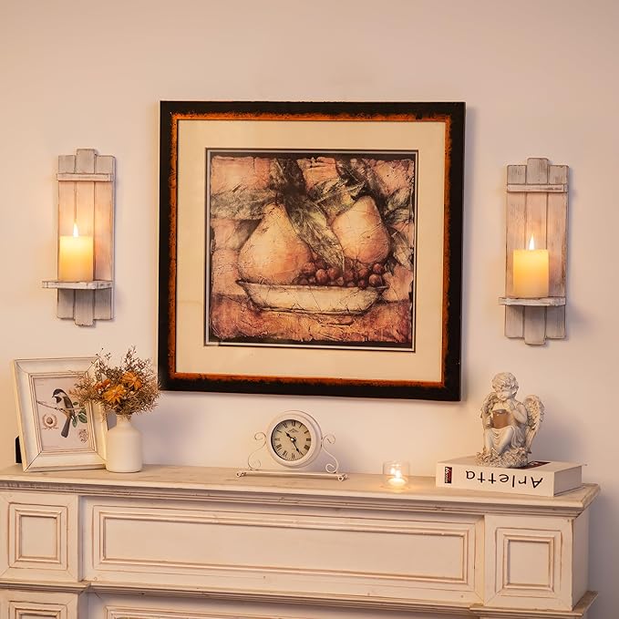 Farmhouse Candle Sconces Wall Decor: Set of Two Rustic Wood Wall Candle Holder - Distressed White Candle Sconces for Bedroom Living Room Bathroom