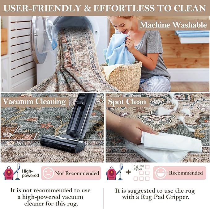 CAPALOCA Machine Washable Rugs Nursery Rug 6x9 Cute Girl Non Slip Low Pile Water Repellent Soft Print Pattern for Bedroom Indoor Decor Kids Playroom Brickgreen