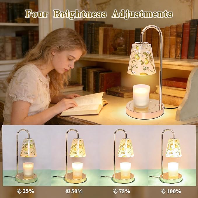 Crystal Club Lemon Candle Warmer Lamp with Timer Dimmer, 4-Level Brightness Wax Melt Warmer with 2×50W Bulbs, Candle Warmer for Scented Jar Candles Lights, Birthday Gifts for Women Mom