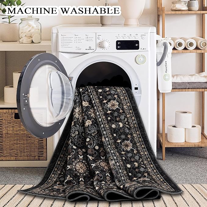 Ruaruarug Area Rug Non Slip Machine Washable Ultra Soft Living Room/Bedroom/Kitchen/Outdoor/Classroom Black Grey, 2'×6'