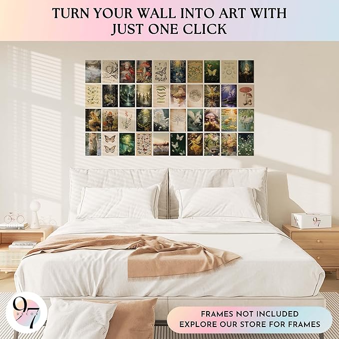 97 Decor Fairycore Room Decor - 40pcs Fairycore Decor Aesthetic Pictures, Cottagecore Wall Art, Goblincore Earthy Wall Art, Vintage Fairy Posters Mushroom Prints for Dorm Bedroom (4"x6")