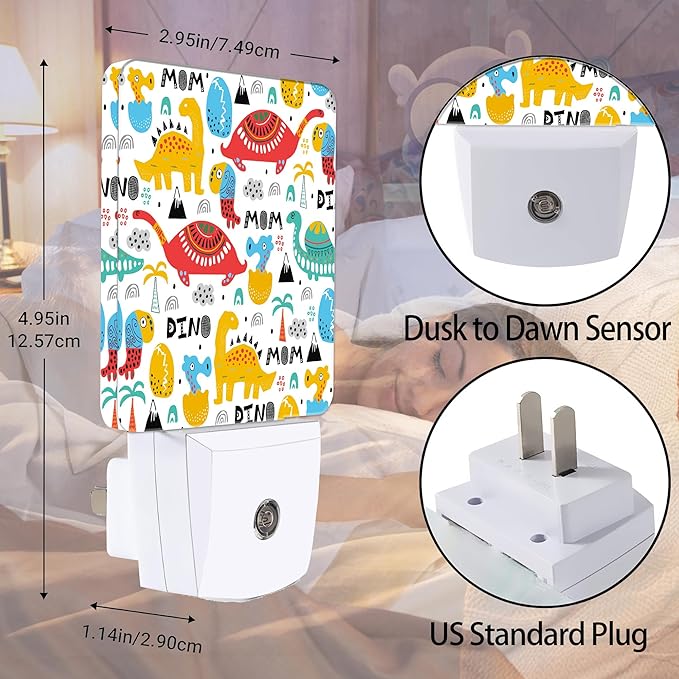 Cute Dino Night Light, Egg Night Lights Plug into Wall Decor for Bedroom, Bathroom, Hallway, Kitchen, Dusk to Dawn Sensor Nightlights for Boys Girls Women Men Room Gifts