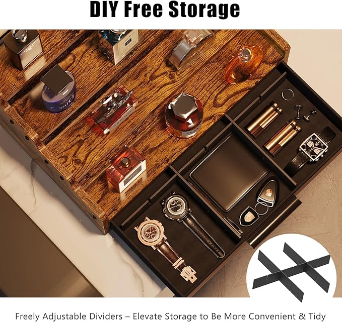 4 Tier Cologne Organizer for Men, Wooden Perfume Organizer with Drawer Storage, Perfume Display Shelf for Cologne, Watch, Grooming and Figures, Perfect Birthday/Easter Gift for Lovers & Fathers