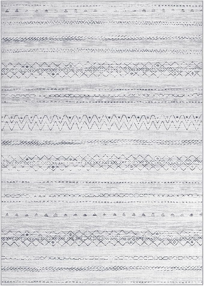 cotiled 7x9 Area Rug Living Room: Washable Boho Rugs with Non Slip Backing Large Soft Indoor Stain Resistant Carpet for Bedroom Farmhouse Dining Room Lightweight Home Decor Grey