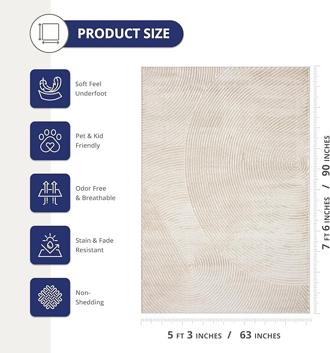 Abani Neutral Beige Area Rug | 5' x 8' Tan Geometric Carpet with Zen Circle Pattern | Rugs for Living Room, Bedroom, Office