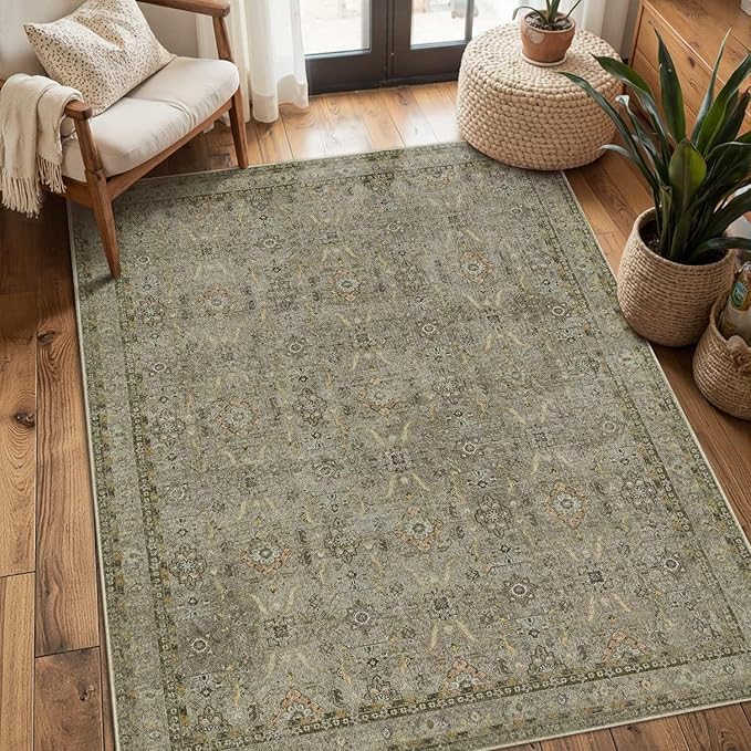 Rugxara 3x5 Rug for Entryway Bedroom, 3x5 Washable Area Rug, Vintage Retro Boho Throw Rug, Non Slip & Low Pile Small Carpet for Indoor Kitchen, Bedside, Living Room, Bathroom and Dining