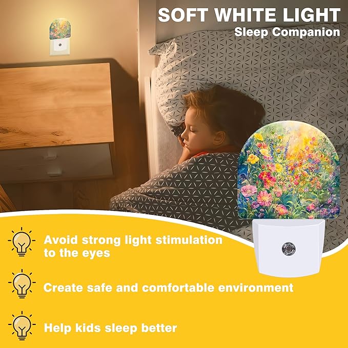 Night Light, Abstract Watercolor Flower Night Lights Plug into Wall Dusk to Dawn Sensor Round Nightlight for Women Men Energy Efficient Led Lamp 0.5W for Stairway Hallway Bedroom