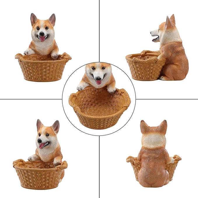 Dog Resin Storage Basket, Desktop Organizer for Remote & Keys, Cute Home Decor Tray, Ideal present for Pet Lovers.(Welsh Corgi)