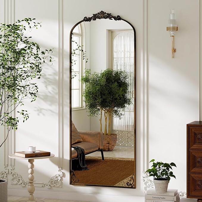 GLSLAND 56"x21" Vintage Full Length Mirror - Carved Arched Floor Mirror Baroque Full Body Mirrors for Bedroom Living Room Entryway,BRE