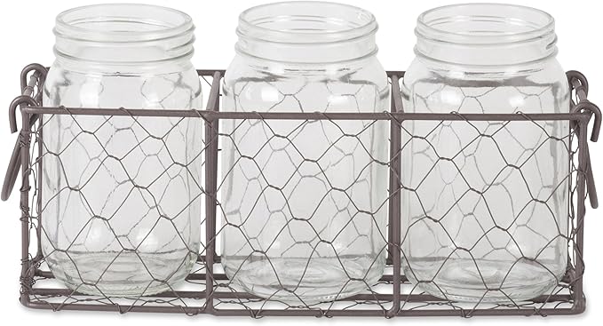 DII Chicken Wire Collection Farmhouse Vintage, Caddy with Vases, Rustic Bronze
