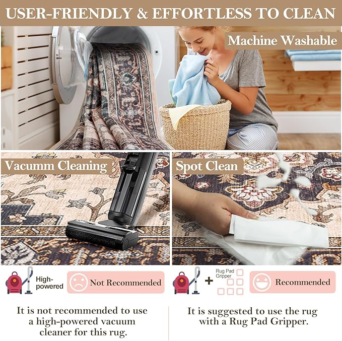 CAPALOCA Machine Washable Rugs Nursery Rug 6x9 Cute Girl Non Slip Low Pile Water Repellent Soft Print Pattern for Bedroom Indoor Decor Kids Playroom Coffeebeige