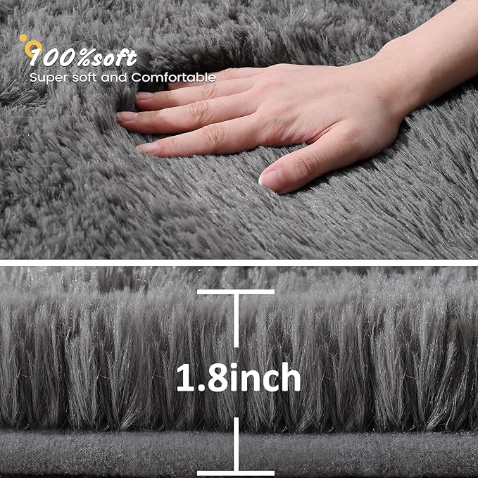 Soft Area Rugs for Bedroom Living Room Plush Fluffy Rug 9x11 Feet, Shag Furry Area Rug Carpet Non Shedding for Nursery Children Kids Girls Room Home Decorative, Dark Gray