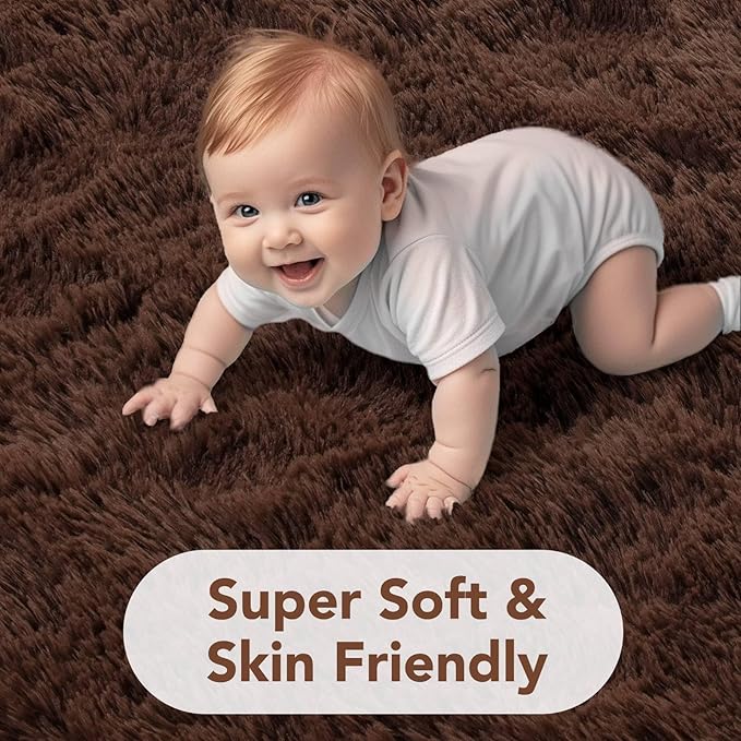 FinRèc 5x8 Dark Brown Rugs for Living Room Bedroom, Fluffy Shaggy Area Rug, Non-Slip Soft Shag Rug for Nursery Kids Room Dorm Room Home Decor, Indoor Plush Floor Carpet