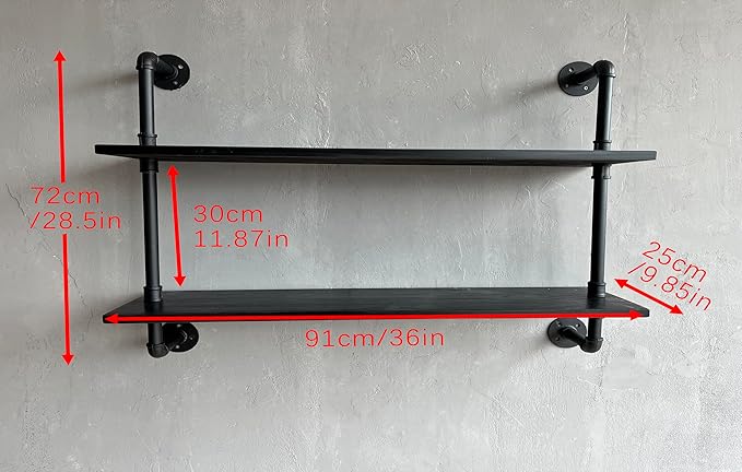 HDDFER Floating Bookshelf Shelves Industrial Pipe Shelving Pipe Shelf Rustic Black Wall Shelves 36 Inch Farmhouse for Wall Mounted