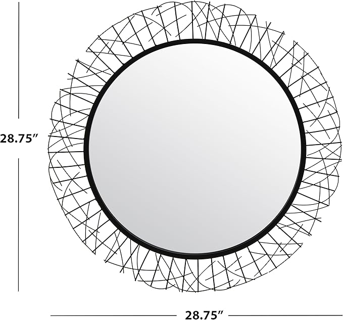 SAFAVIEH Home Collection Elsie Black 29-inch Round Decorative Accent Wall Mirror for Bedroom Living Room Bathroom Entryway
