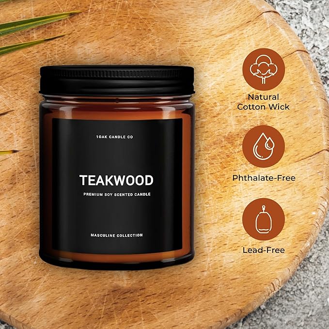1OAK Scented Candles for Men - Teakwood Candle - Masculine Candle - Soy Wax, Long Burning Premium