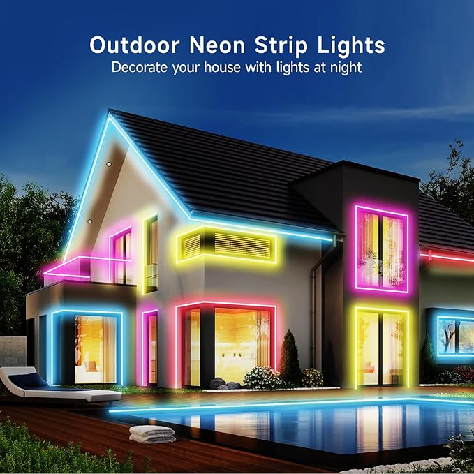 KANTUTOE LED Neon Rope Lights, 32.8ft RGB LED Light Strip, 24V Music Sync App/Remote Control DIY Rope Light, IP67 Waterproof Gaming Neon Strip Lights for Bedroom Indoor Oudoor Décor