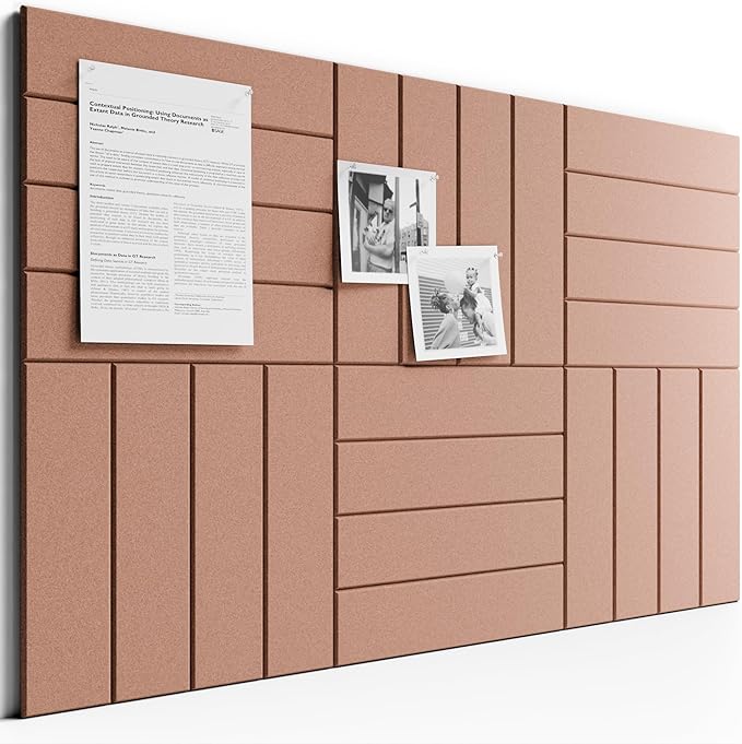 Bumusty Large Cork Board Alternative-36 x 24" Felt Bulletin Board Tiles, with 30 Pushpins, 40 Adhesive Tabs, Bold-Stripe 6-Pack, Cork Boards for Office Push Pin Board Felt Board-Terracotta