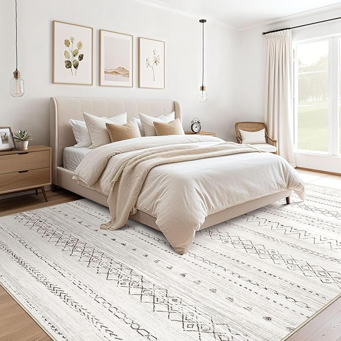cotiled 9x12 Area Rug Living Room: Washable Boho Rugs with Non Slip Backing Large Soft Indoor Stain Resistant Carpet for Bedroom Farmhouse Dining Room Lightweight Home Decor Brown