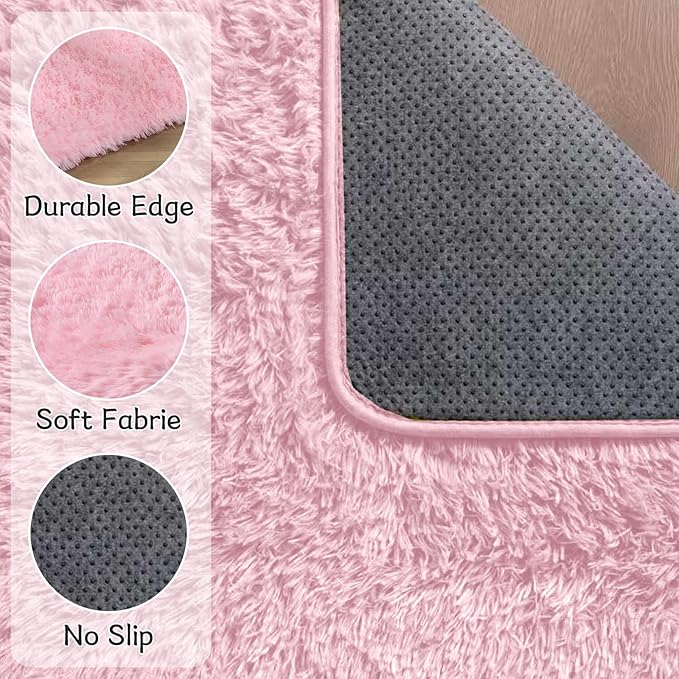 Fluffy Area Rugs for Bedroom - Soft Plush Shag Rug for Living Room Nursery Kids Room - Non Slip Fuzzy Shaggy Floor Carpets for Girls Boys Play Room Dorm Decor (Pink, 9' x 12')