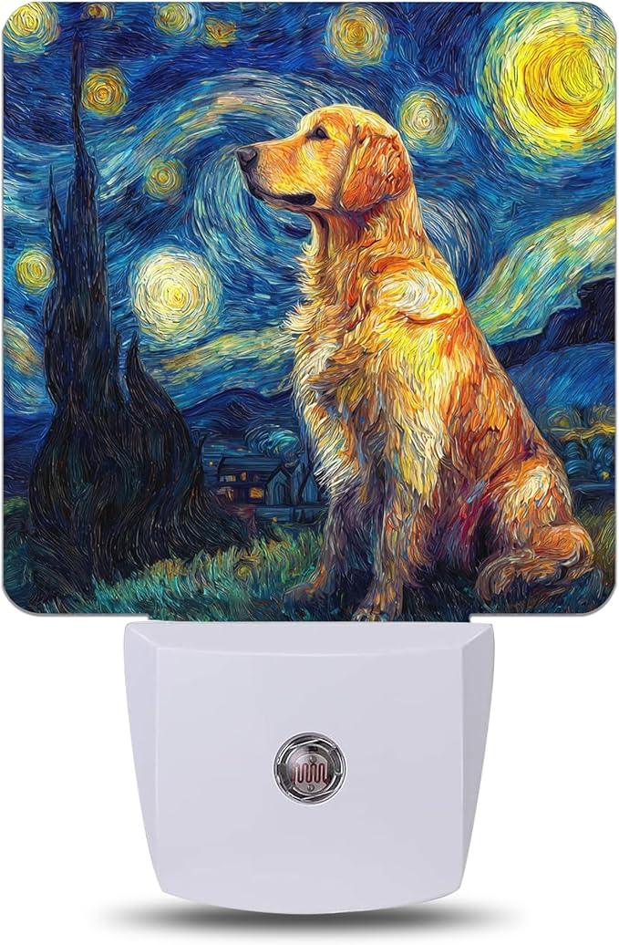 Starry Night Dog Night Light, Plug-into Wall Nightlight with Dusk to Dawn Sensor, Energy Efficient Lamp for Bedroom/Bathroom/Kitchen/Hallway/Stairs