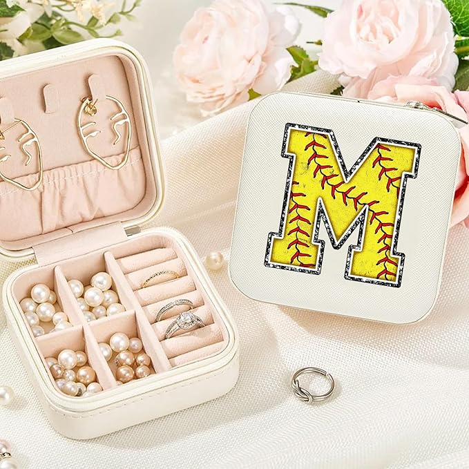 Softball Initial G Travel Jewelry Case,Valentine's Day Gift Softball Gifts for Teen Easter,Jewelry Box Personalized Softballs Accessories Letter Birthday Gifts for Players Coach Team Mom