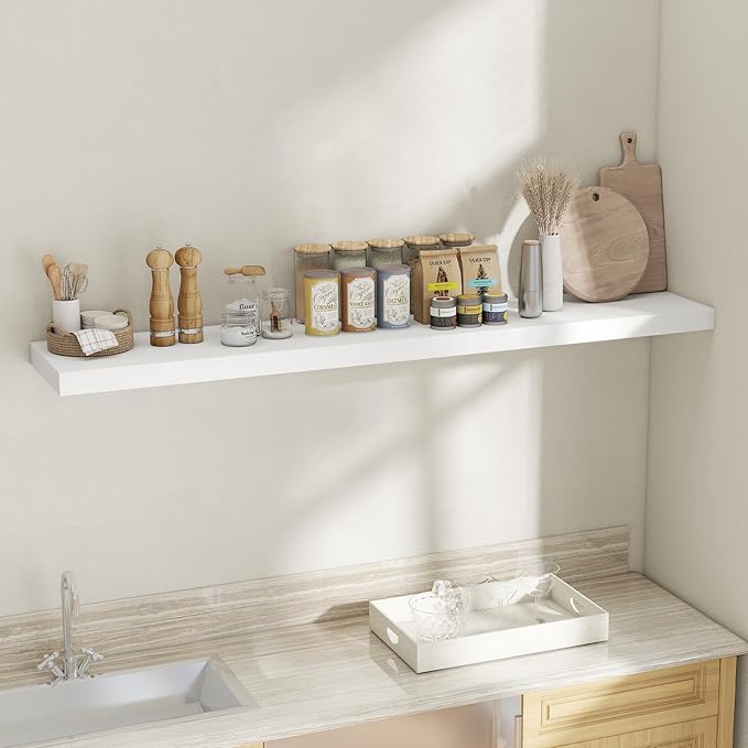 Fun Memories 12 Inch Deep Floating Shelves, 67 Inch Long Extra Large Floating Shelves for Home & Office, Wall Shelves with Invisible Bracket, White, Set of 1