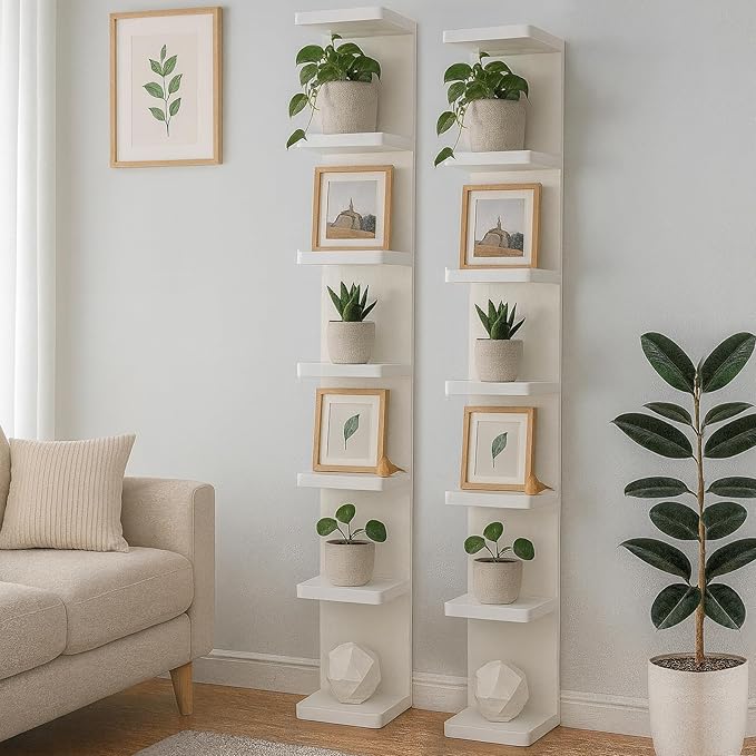 LitaEther Versatile 7 Tier Wall Shelf Unit,White Lack Wall Shelf,Display Floating Shelf with Round Edge