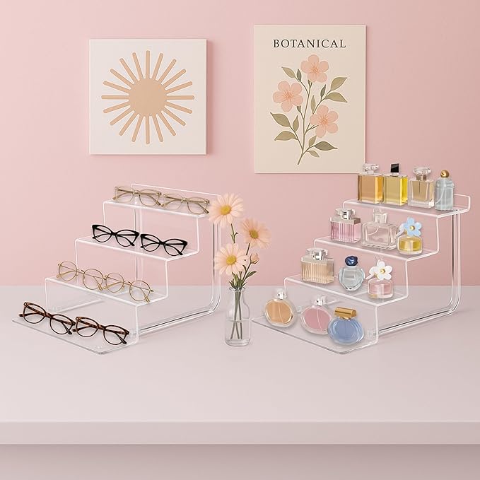 AMT Acrylic Riser Display Shelf, Display Riser Compatible with Figures, Perfume Organizers, Funko, Tiered Display Stand Risers for Display, Acrylic Display for Decoration and Organizer