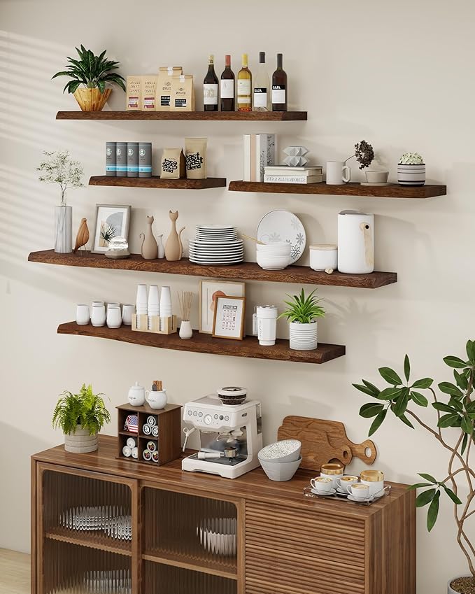 Axeman 24" Solid Wood Floating Shelves for Wall Decor, USA-Sourced Rustic Ash Wood Live Edge Shelf with Upgraded Heavy Invisible Bracket, Wall Mounted Shelf for Kitchen Bathroom Living Room, Walnut