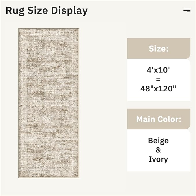 Soalmost 4x10 Wide Hallway Runner Rug: Washable Soft Rug Runners for Living Room Bedroom Ktichen, Stain Resistant Low Pile Area Rugs Non Slip Floor Carpet (Brown, 4x10)